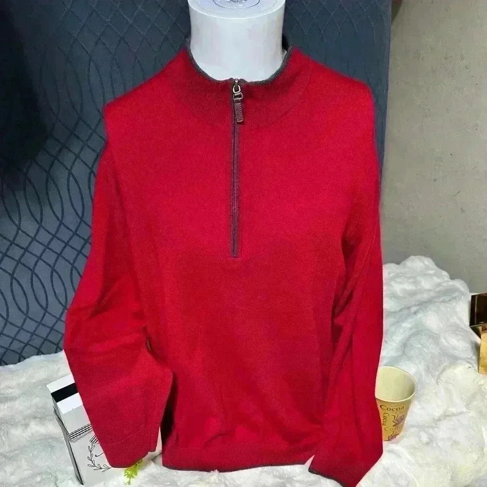 New Hart Schaffner Marx Sweater Pullover Men 2XL Deep Red Wool Knit 1/4 Zipper